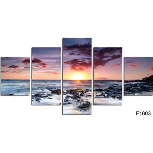 5 Piece Canvas Art Pictures for Living Room Red cloud Sea stone Home Decor Wall Picture Canvas Painting Decoracion Cheap Poster