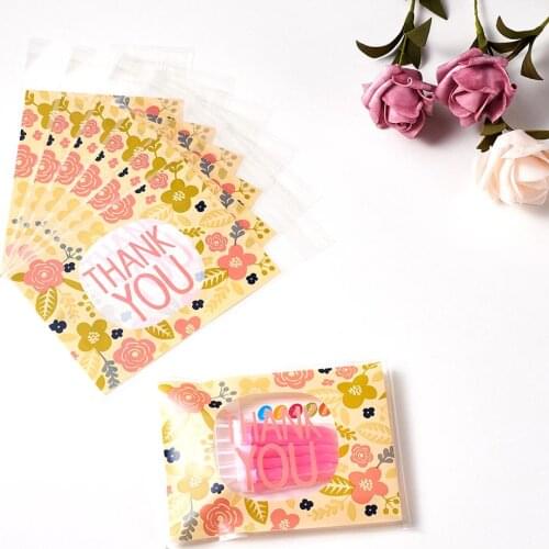 95~100pc/bag OPP Cellophane Bags Thank You Cookies Candy Storage Bag Flower Printed Self-Adhesive Sealing Bag Gift Bag Packaging