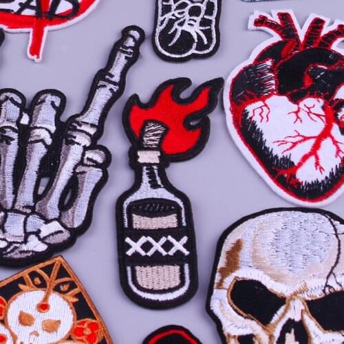 Punk Rock Biker Patches For Clothes Skull Embroidered Patches On Clothing Joker Stripes Hippie Badge Embroidery Patch On Clothes