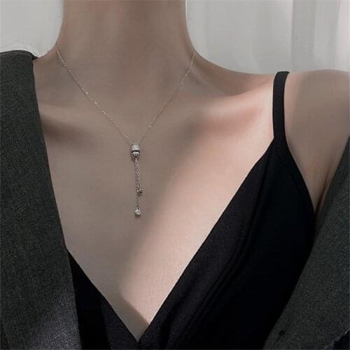 925 Sterling Silver Tassel Long Chain Zircon Bead Charm Pendent Necklace For Women Girls Party Jewelry Choker Collar dz154