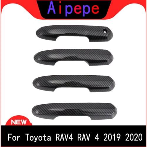 For Toyota RAV4 2019 2020 ABS Chromed Mirror Carbon Fiber Outside Door Handles Cover Case Trim Kit Smart and Normal Style