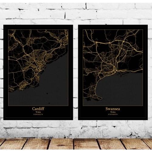 Cardiff Swansea Wales Map Poster