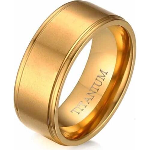 EAMIOR 8 mm New Trendy Titanium Men Ring Wholesale Europe America Simple Gold Engagement Band Beautiful Valentine Gift Jewelry