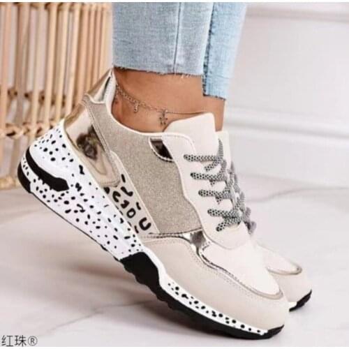 Womens Sneakers Platform Casual Shoes Women Vulcanize Shoes Leopard Ladies Running Shoes Sport Silver Lace-Up Female Sneakers