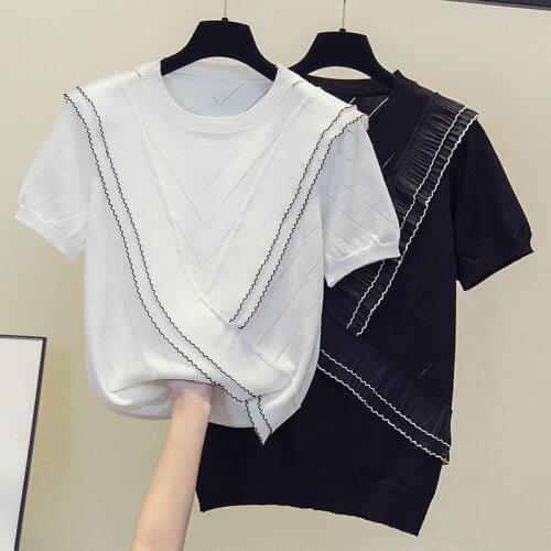 Oversized thin cashmere Sweater Pullovers Women female loose soft sweater short sleeve ruffle knit Jumpers top plus size L-4XL