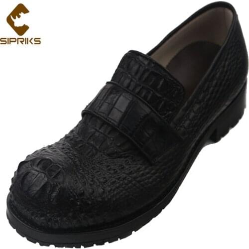 Sipriks Imported Black Real Crocodile Skin Shoes Mens Italian Custom Goodyear Welted Gents Suit Formal Tuxedo Shoes Big Size 47