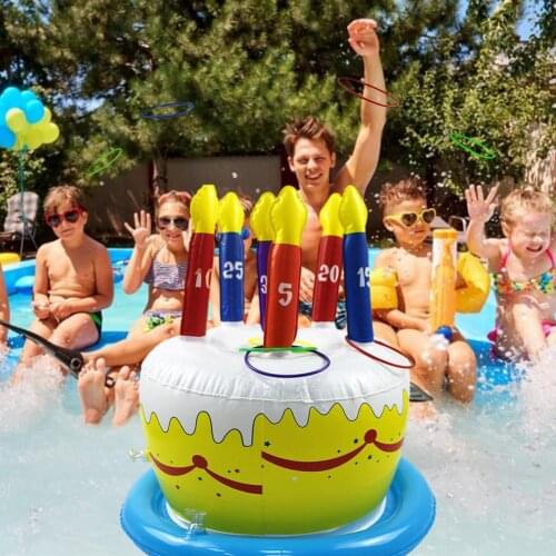 PVC Inflatable Cake Ring Throwing Ferrule Swimming Pool Ring Toss Game Family Interactive Games Outdoor Summer Water Fun Toy