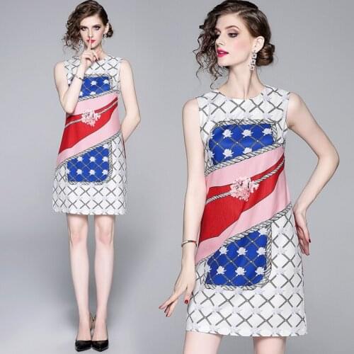 New 2019 Summer Runway Vintage Baroque Print Sexy Sleeveless Crew Neck Women Ladies Party Casual Evening Mini Vest Shift Dress