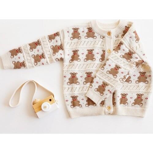 MILANCEL 2021 Autumn New Girls Cardigan Bear Sweater Long Sleeve Knitwear Korean Kids Coat Casual Clothes