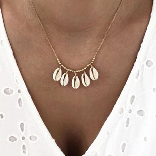 Bohemian Style Natural Sea Shell Tassel Pendant Necklace Women Ethnic Vintage Geometric Clavicle Necklace Jewelry YN1654