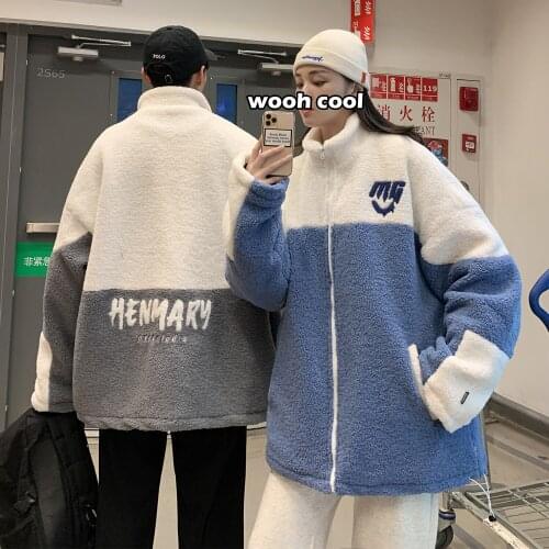 Couples Thick Fleece Jacket for Men 2020 Winter Fashion Trend Warm Clothing Teens Padded Coat and Mens Contrast Color Streetwear