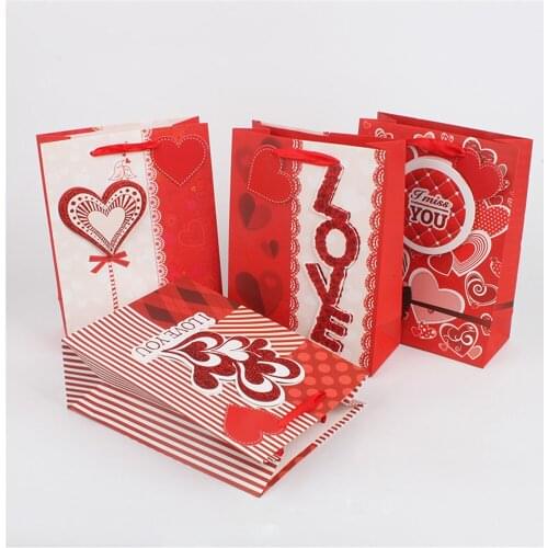 Valentines Day Love White Card Gift Bag Portable Candy Cookie Present Packing Paper Bag Favor Kraft Wedding Party Goodie Bags
