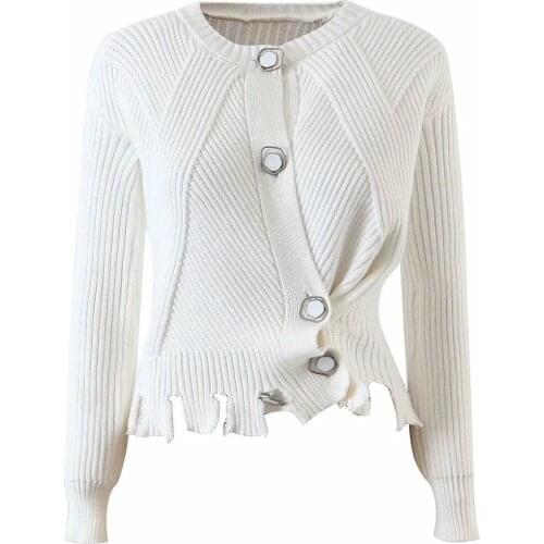 ShesModa Ins Hot Winter Irregular Scratch Womens Cardigan Sweater New 2020