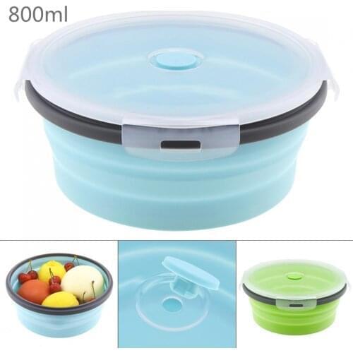 800ML Portable Circular Silicone Scalable Folding Lunchbox Bento Box with Silicone Sealing Plug for - 40 ~ 230 Centigrade
