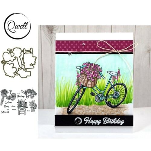 QWELL Flowers Chair Metal Cutting Dies With Clear Transparent Stamps Bucket Bicycle DIY Scrapbooking Album Cards Crafts 2020