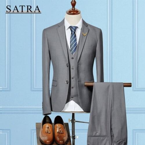 SATRA 2021 New Arrival High Quality Three-piece Male Business Casual Solid Suit , Mens Fashion Boutique Slim Suit