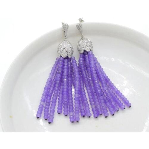 One pair purple jasper roundel faceted 2*4mm zircon tassel earrings wholesale beads nature FPPJ