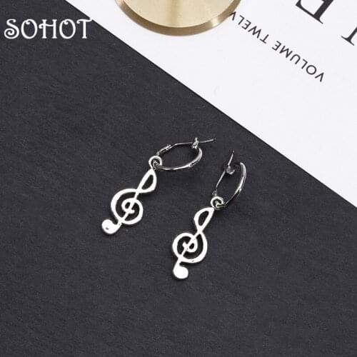 SOHOT Cute Musical Note Pendant Women Hoop Earrings Chic Silver Color Charming Female Jewelry Bijoux Gift