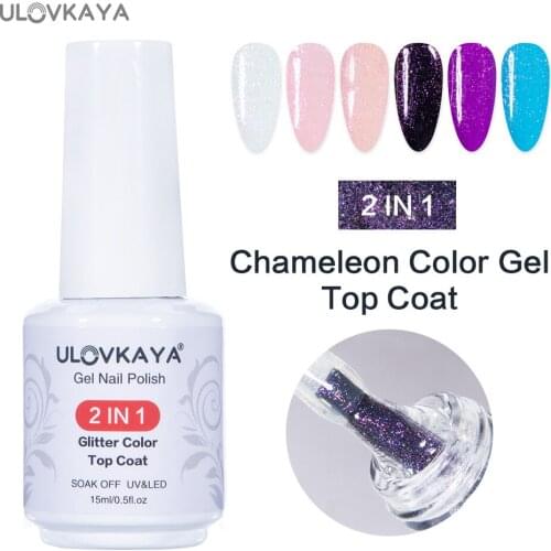 ULOVKAYA 15ml No Wipe Top Coat Nail Gel 2 IN 1 UV Gel Soak Off Semi-permanent Varnish Top Nail Coating All For Manicure Design
