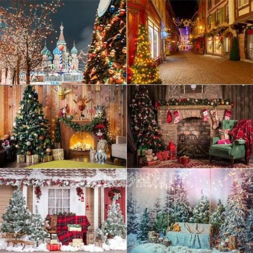 Vinyl Backdrops For Photography Christmas Street Roadway Decoration Gifts Tree Baby Newborn Portrait Photo Backdrop Photocall