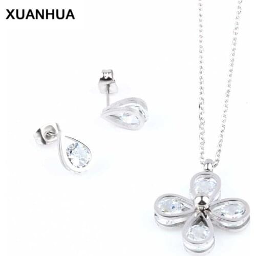 XUANHUA Wholesale Stainless Steel Jewelry For Women Zirconia Jewelry Sets Indian Wedding Jewelry Necklace And Earrings Jewellery