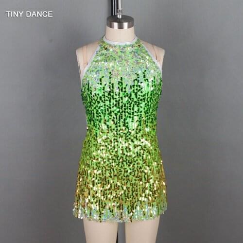 Halter Neck Design Sharp Green Sequin Dress for Child & Adult Jazz and Tap Dance 11 Sizes Available 18304