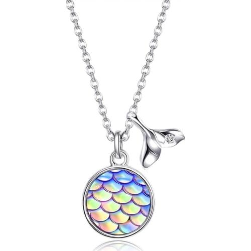 ZEMIOR Elegent Necklace For Women S925 Sterling Silver Fishtail Resin Fish Scale Pendent Necklace Dancing Party Fine Jewelry