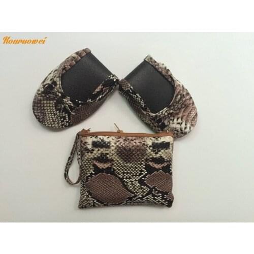 Women Gender disposable snake skin after party ballerina shoes with purse