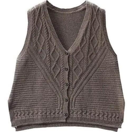 New Sweater Spring And Autumn Women Loose Casual V-Neck Cardigan Pure Color Thread Stitching Knitted Vest All-Match Retro Top