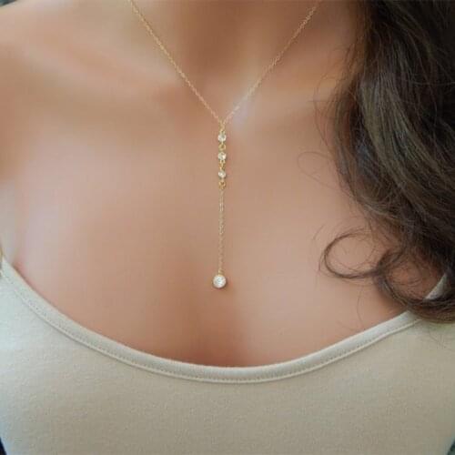 Simple strip geometric cubic zircon pendant necklace gold and silver color clavicle chain pendant womens necklace