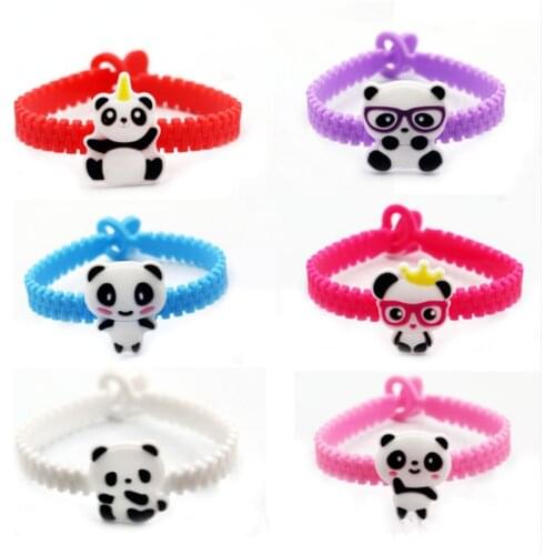 10pcs Panda party Cartoon Animal Rubber Bangle Bracelet Birthday Party Decoration Kids Gifts Baby Shower Decor Party Favors-S