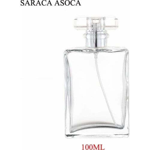 100ml Big Capacity Square Transparent Clear Black Glass Perfume Bottle With Silver Gold Pump Sprayer 5pcs/lot