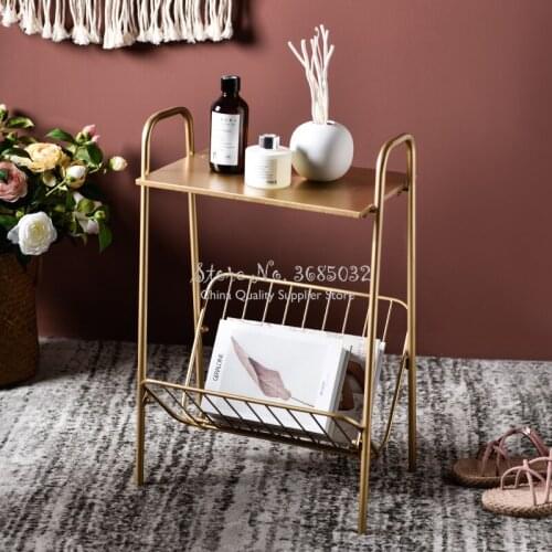 2019 Nordic Iron Simple Modern Living Room Golden Decorative Storage Rack Coffee table Multi-function Sundries Storage desk