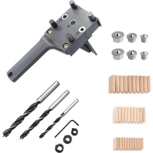 44Pcs Handheld Woodworking Dowel Jig Kit Fits 6mm 5/16in 3/8in Drill Guide Sleeve Wood Drilling Doweling Hole Saw Tools