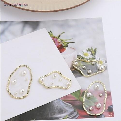5Pcs Pearls Charms Jewelry Accessories Transparent Epoxy Pearl Irregular Geometric Pendant Fashion Earring DIY Material Trendy