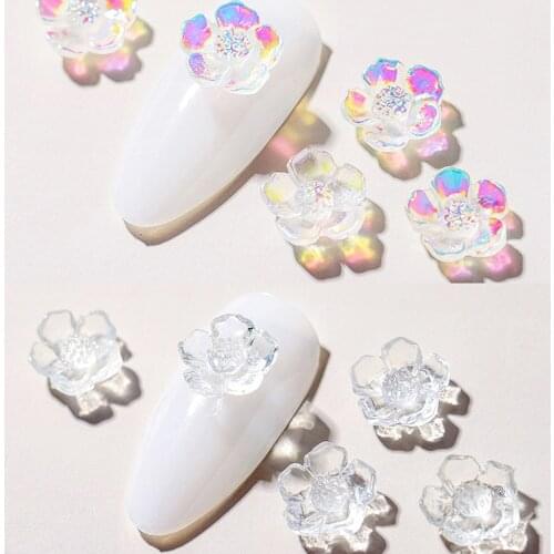 50PCS Flower Nail Art Decorations INS Korean Aurora AB Clear Color Symphony Crystal DIY Charms Manicure Accessories ED#256