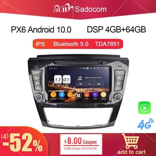 720P PX6 DSP 8" Android 10.0 For JAC S5 hand-free USB 4GB + 64G 8 core Car DVD Player GPS Glonass Map RDS Radio 4G Bluetooth 5.0