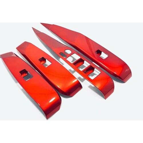 ABS Red LHD Car Door Window glass Lift Control Switch Panel Cover Trim Car styling accessories 4pcs For Toyota Camry 2018 2019