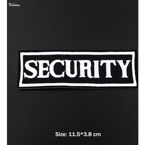 White Words Logo Security Embroidered Patch Iron On for Cloth Fashion Badge Appliques for Jackets Jeans Stickers