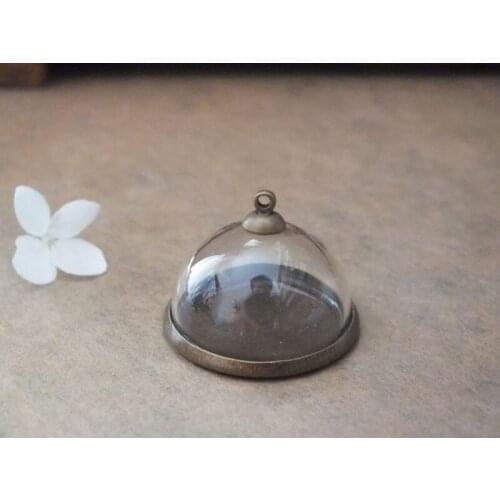 Free ship!! 25mm glass globe dome with bronze base/glass vial pendant / fashion glass bottle necklace