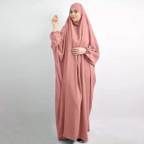 Middle East Dubai Turkish Soild Robe Dress Islamic Clothing Women Headscarf Dress Prayer Suit Full Cover Ramadan Dress 2021
