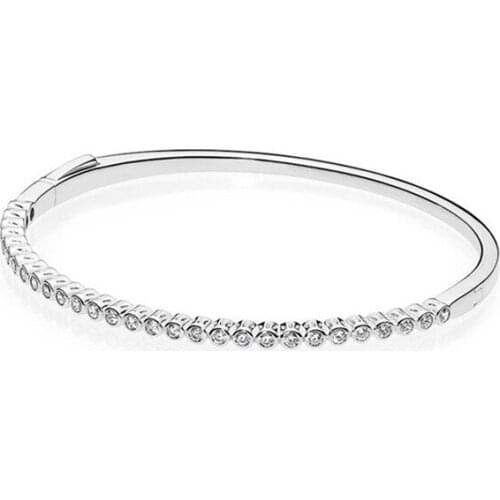 Authentic 925 Sterling Silver Alluring Brilliant Fashion Bangle Fit Pandora Women Bead Charm Bracelet Gift DIY Jewelry