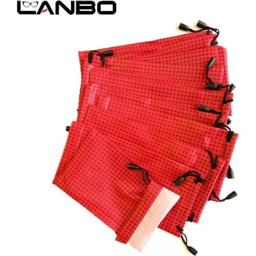LANBO 50 pcs/lot Pouch Bag Glasses Case Soft Waterproof Plaid Cloth Wholesale Sunglasses Case Glasses Bag Red Color S27
