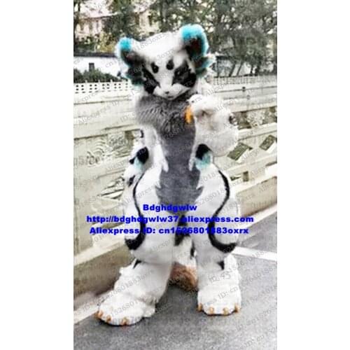 Black White Long Fur Furry Wolf Husky Dog Fox Fursuit Mascot Costume Adult Cartoon Suit Restaurant Inn Evening Party zx3005