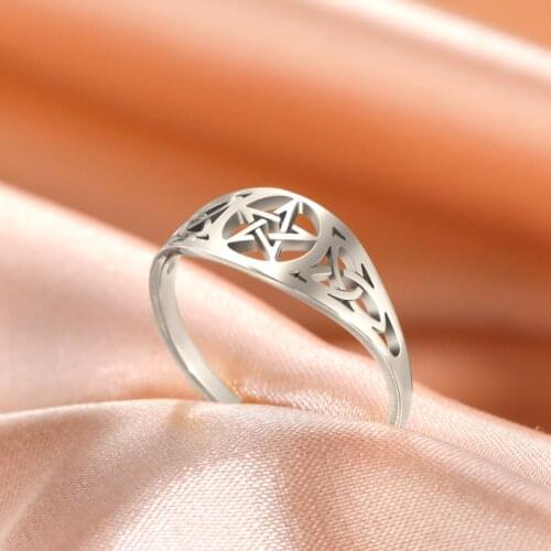 COOLTIME Irish Knot Celtic Star Ring for Women Men Supernatural Wicca Amulet Couple Rings Stainless Steel Fine Jewelry Gifts