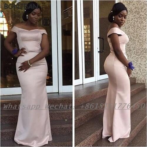 Ivory Bridesmaid Dresses 2021 Mermaid V Neck Open Back Elastic Satin African Bridesmaid Dress Plus Size for Women Wedding