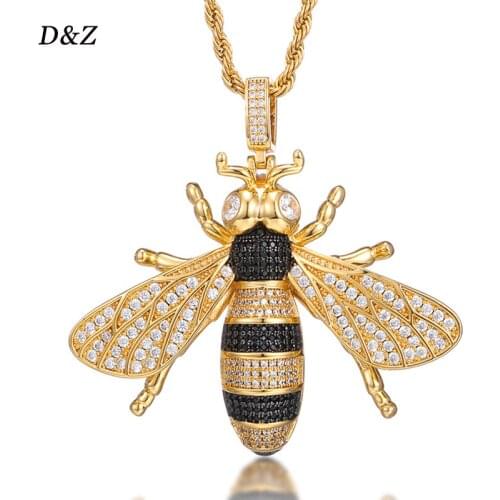 D&Z Hip Hop Bee Animal Pendant Bling Cubic Zirconia Iced Out In White Gold Color Necklaces & Pendants For Men Jewelry Solid Back
