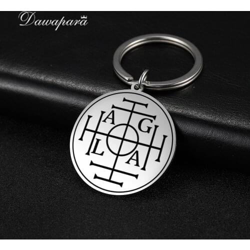 Dawapara Protection Seal AGLA Solomon Kabbalah Amulet Pendant Keychain Wheel of Fortune Talisman Stainless Steel Keyring