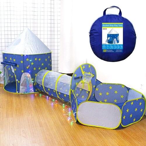 3 In 1 Childrens Tent Spaceship Kids Tent Rocket Ship Play Tipi Dry Pool Childrens House Space Yurt Ball Box Baby Teepee Tents