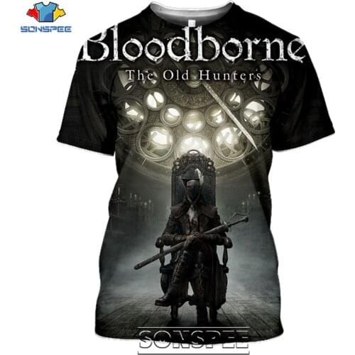 SONSPEE Bloodborne Lady Maria Mens T Shirt Tops Casual Streetwear Harajuku Darkness Anime Horror Game 3D Mens Tee Shirt Homme